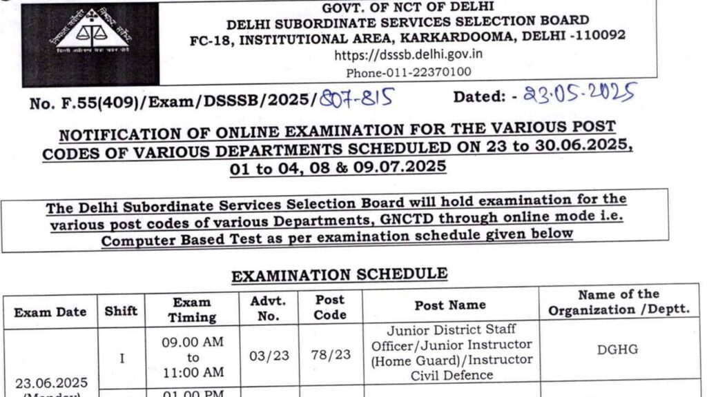 DSSSB Exam Calendar 2025