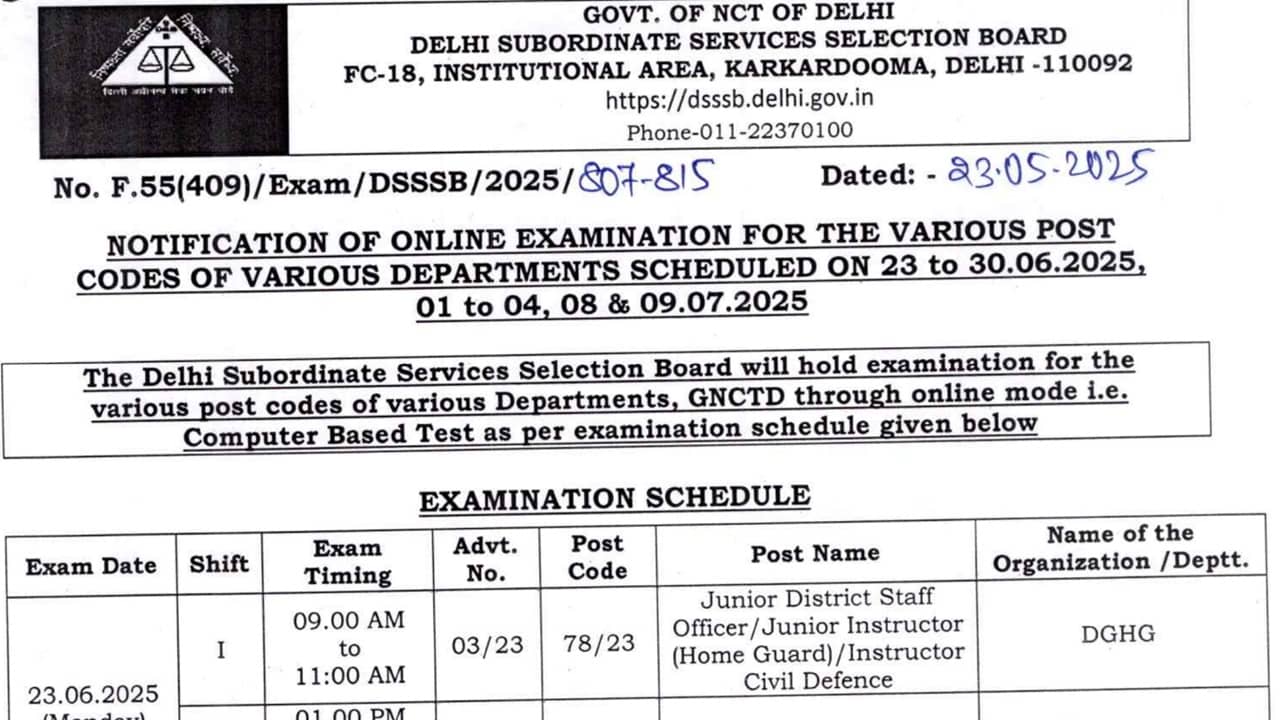 DSSSB Exam Calendar 2025