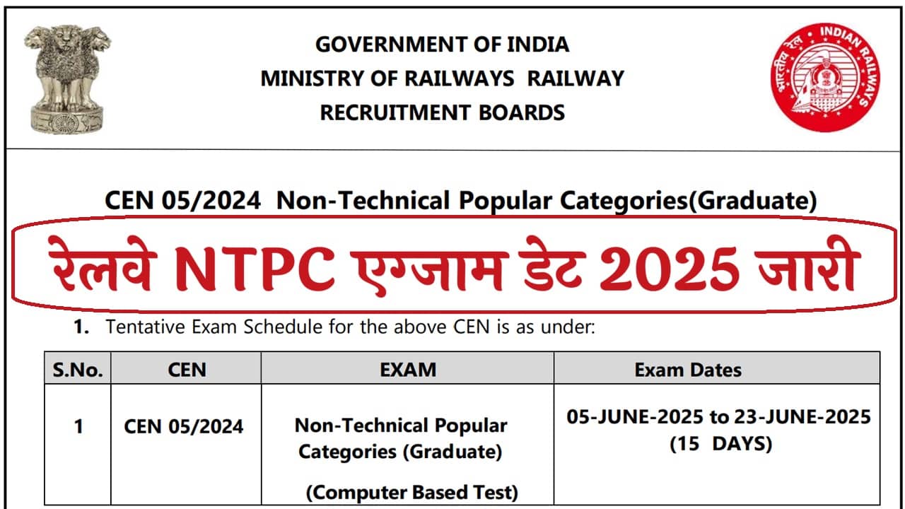 Railway NTPC Graduate level Exam Date 2025