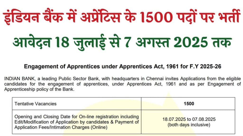 Indian Bank Apprentice Recruitment 2025