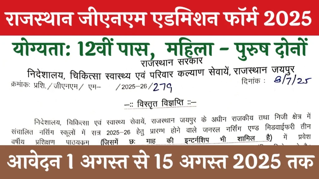 Rajasthan GNM Admission form 2025