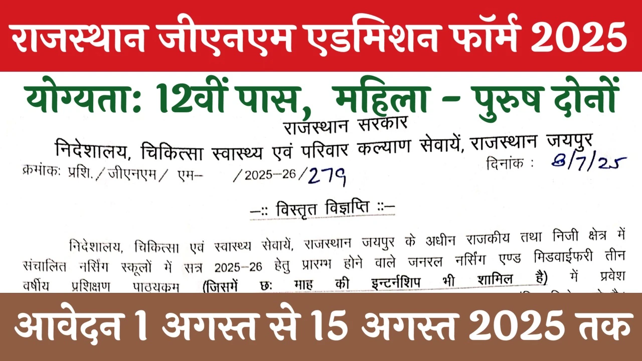 Rajasthan GNM Admission form 2025