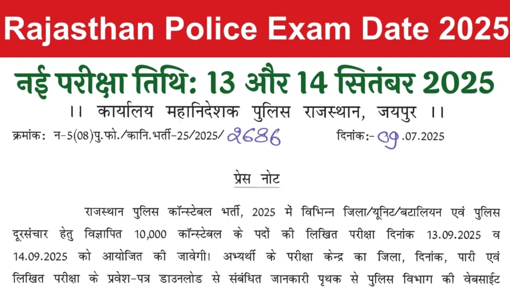 Rajasthan Police Constable Exam Date 2025